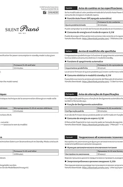 yamaha雅马哈TransAcoustic Piano TA3 TC3 _ Silent Piano SH3 SC3 Notice of Specification changes